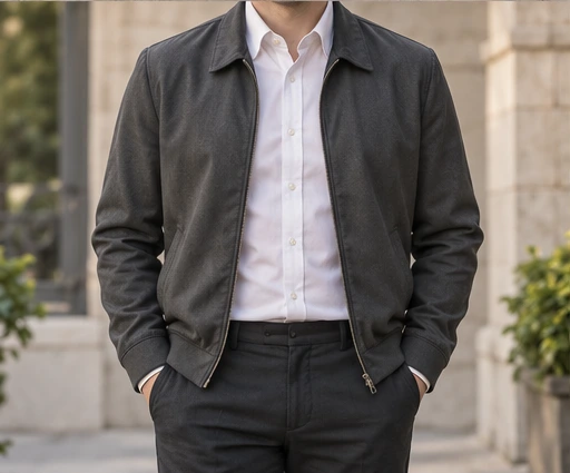 Anonymous figure wearing a simple gray casual jacket